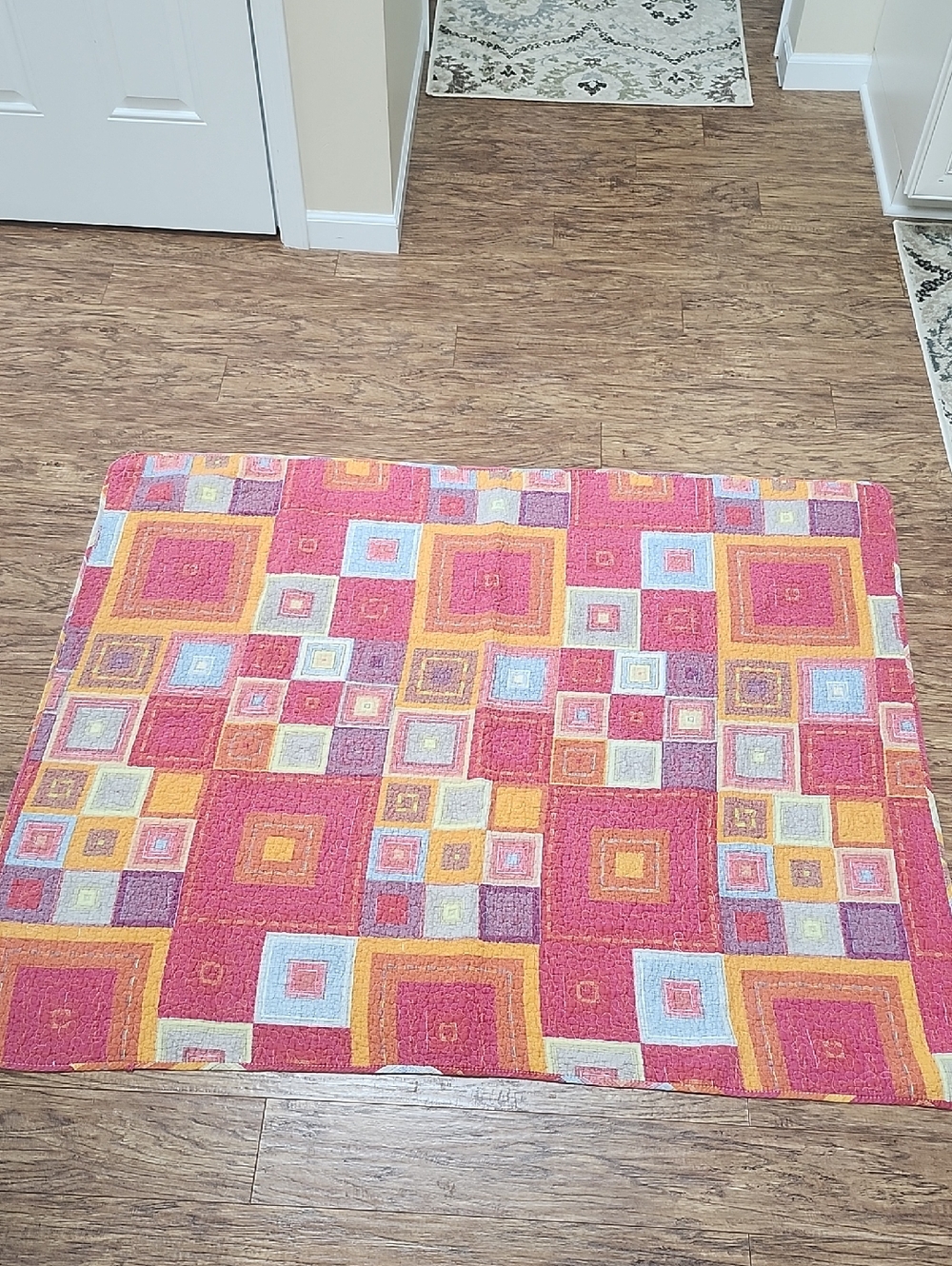 Colorful Geometric Bath Rug - Pink, Orange, Yellow, Blue
